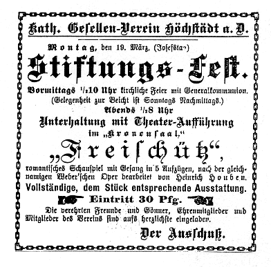 Theateranzeige aus der Höchstädter Zeitung vom 19.03.1906 Theateranzeige aus der Höchstädter Zeitung vom 19.03.1906