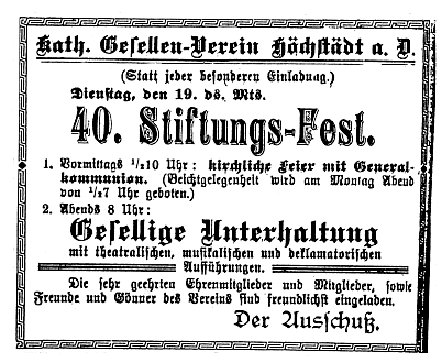 Zeitungsausschnitt vom 23.03.1907 aus der Höchstädter Zeitung Zeitungsausschnitt vom 23.03.1907 aus der Höchstädter Zeitung