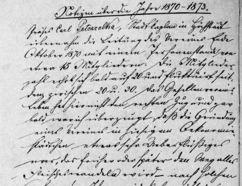 Originalauszug aus der Chronik von 1870-73 v. Präses Peterzelka Originalauszug aus der Chronik von 1870-73 v. Präses Peterzelka